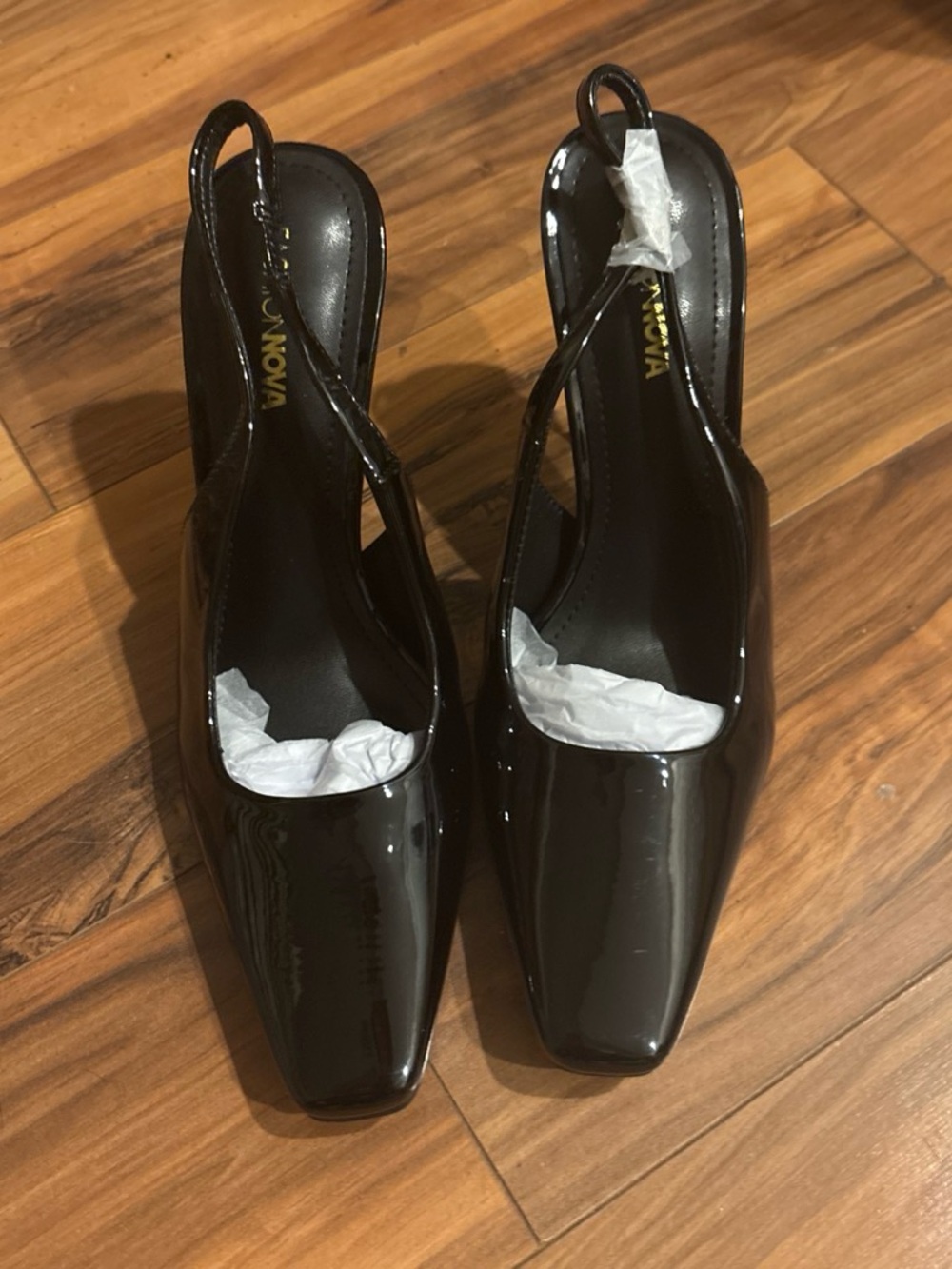 Fashion Nova Black Patent Slingback Heels